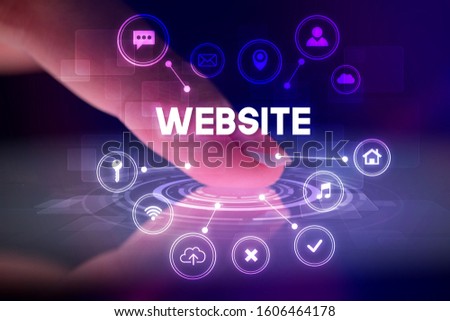 Finger touching tablet with web technology icons and WEBSITE inscription, web technology concept