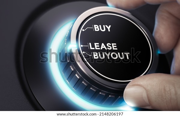 Finger\
turning a car knob to lease or buyout a vehicle. Composite image\
between a hand photography and a 3D\
background.