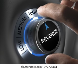 finger turning a revenue button to the highest position. Concept illustration of financial profits. - Shutterstock ID 199725161
