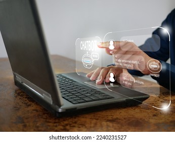 Finger uses a digital chatbot computer program to conduct an online chat conversation and provide information on the internet network. AI artificial technology for chatterbot, conversational agents