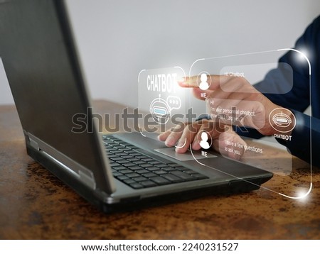 Finger uses a digital chatbot computer program to conduct an online chat conversation and provide information on the internet network. AI artificial technology for chatterbot, conversational agents