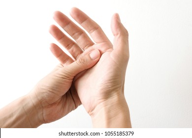 Finger.Hand trigger finger lock from Syndrome white background.Health and Physical Concepts