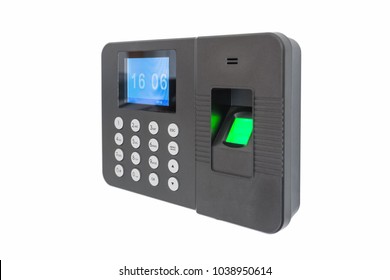 fingerprint attendance machine isolated on white with clipping path