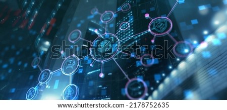 Fingerprint Cyber Security Data Protection concept. Biometric identification fingerprint scanner.