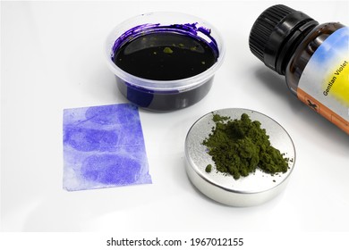 Fingerprint developer used by the csi, a bottle with gentian violet in powder and liquid solution