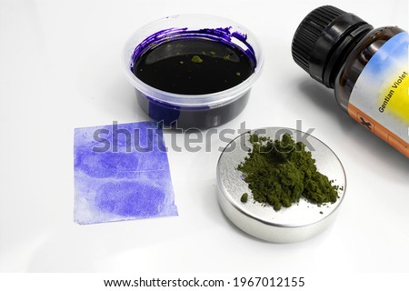 Fingerprint developer used by the csi, a bottle with gentian violet in powder and liquid solution