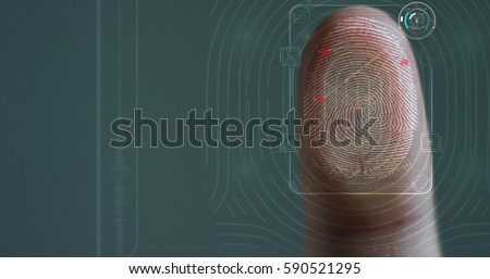 fingerprint leaning on control glass for biometric scan. concept of surveillance and security through human fingerprints in the future of digital technology.