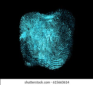 Fingerprint on black background. Fingerprint with ultraviolet lamp.