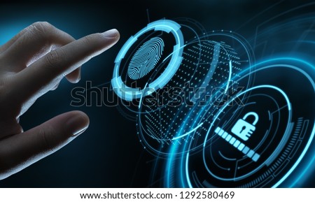Fingerprint scan provides security access with biometrics identification. Business Technology Safety Internet Concept.