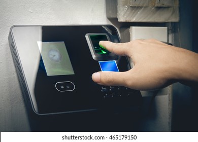 The fingerprint scanner to record working time. - Shutterstock ID 465179150