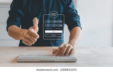 Fingerprint scanning and biometric authentication, processing of biometric for access personal data. surveillance and security scanning of digital programs cyber futuristic applications