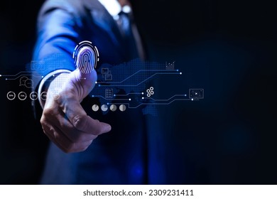 Fingerprint scanning and biometric authentication, processing of biometric for access personal data. surveillance and security scanning of digital programs cyber futuristic applications