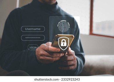 Fingerprint scanning and biometric authentication, processing of biometric for access personal data. surveillance and security scanning of digital programs cyber futuristic applications