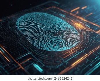 Fingerprint Scanning Process, complex 3d rendering, tecnology background