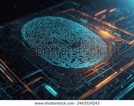 Fingerprint Scanning Process, complex 3d rendering, tecnology background