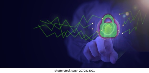Fingerprint technology for security lock computer and password identity use biometric in business key scan control code online by human