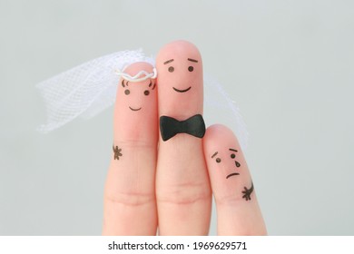 Fingers Art Of Happy Couple To Get Married. Concept Of Stepson Vs Wedding.