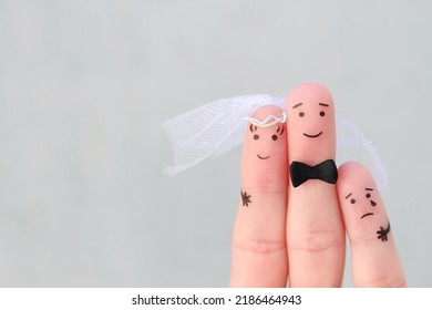 Fingers Art Of Happy Couple To Get Married. Concept Of Stepson Vs Wedding.