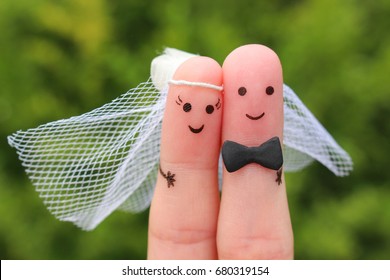 Fingers Art Of Happy Couple To Get Married. Concept Of Wedding Ceremony.