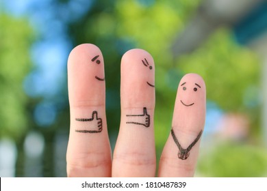 Fingers art of happy family. Concept parents are proud of their child.