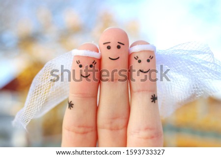 Fingers art of happy people. Plural marriage.