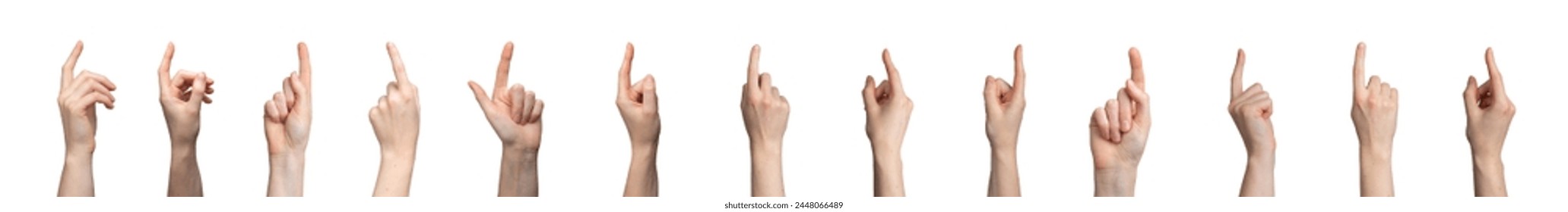 Fingers clicking, touching, pointing up, showing gestures, signs, big hand set isolated on white background. - Powered by Shutterstock