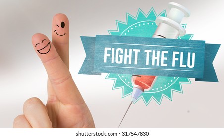 Fingers smiling against flu shot message