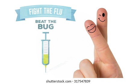 Fingers smiling against flu shot message