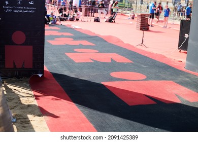 The Finish Line Of 70.3 Half Ironman Triathlon Race, The First Ever Held In Egypt In Sahl Hasheesh, Hurghada, Egypt. November 2021