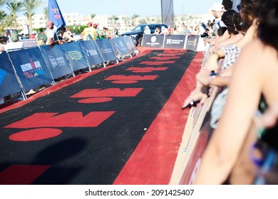 The Finish Line Of 70.3 Half Ironman Triathlon Race, The First Ever Held In Egypt In Sahl Hasheesh, Hurghada, Egypt. November 2021