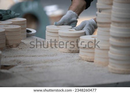 Finished product produced by an abrasive plant. Plant for the production of silicon carbide and abrasive materials. Stock photo © 