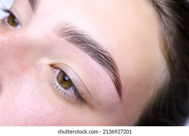 finished work after the procedure of lamination of eyebrows and correction and coloring - Shutterstock ID 2136927201