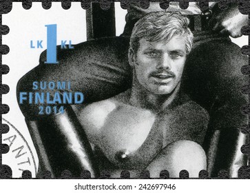 FINLAND - CIRCA 2014: A Stamp Printed In Finland Shows Drawing By Tom Of Finland, Circa 2014