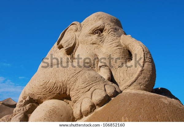 In Finland, every year there is a festival of\
making sand sculptures. This beautiful elephant is part of\
\