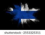 Finland, Finnish smoke flag isolated on black background. Finland flag powder explosion. December 6 finland independence day.