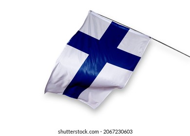 Finland flag isolated on white background. close up waving flag of Finland. flag symbols of Finnish.