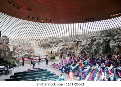 Finland, Helsinki, August 2017, Temppeliaukio Lutheran Church Of The Rock With Copper Ceiling