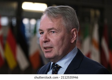 Finnish Foreign Minister Pekka Haavisto Speaks To Journalists As He Arrives For A European Foreign Affairs Council In Brussel, Belgium, 24 January 2022.