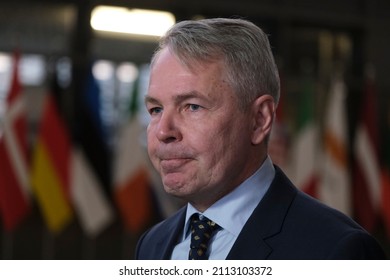 Finnish Foreign Minister Pekka Haavisto Speaks To Journalists As He Arrives For A European Foreign Affairs Council In Brussel, Belgium, 24 January 2022.