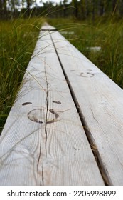 Finnish Forest Reindeer Hoof Prints On A Boardwalk Trail In Salamajärvi National Park In Finland