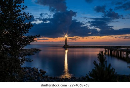 Finnish lighthouse Vuohensalo, white nights, Motornaya bay, Priozersk, Ladoga lake, Russia