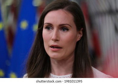 Finnish Prime Minister  Sanna Marin Arrives To Participate In A Special Meeting Of The European Council In Brussels, Belgium On May 24, 2021.