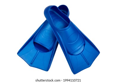 Fins are isolated on a white background. Flippers. Open toe and closed heel for professional swimming and training. Shortened blue flippers. - Shutterstock ID 1994110721
