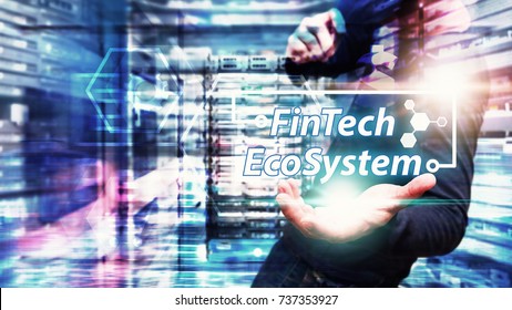 Fintech Ecosystem Financial Internet Concept : Business Man Hold Fintech Ecosystem Technology For Finance Service ,technology Abstract Background