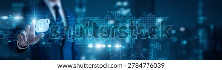 Fintech expert holding blockchain interface. Decentralized Finance uses blockchain to provide open, transparent financial services without intermediaries.