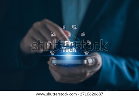 FinTech, Financial technology, Digital payment concept, AI, banking economy and money. Businessman with online payment, finance investment tech.