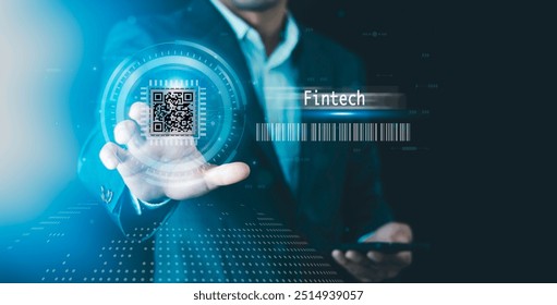 Fintech financial technology, QR code scan for website, Digital banking network, internet payment, online shopping, payment via mobile banking apps, business on virtual screen cybersecurity  - Powered by Shutterstock