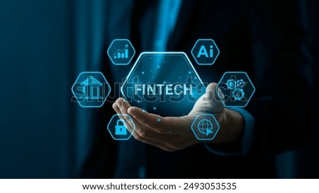 Fintech Technology, Integration of Financial Technology, Artificial Intelligence, and Modern Business Solutions in a Digital Era, internet payment, online shopping, financial technology concept.