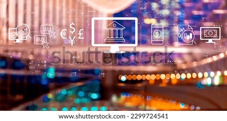 Fintech theme with big city lights at night