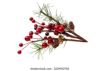 Fir branch, with branches of red berries and snow isolated. christmas tree.Christmas green spruce branch. green fir tree branch, isolated on transparent background png - Shutterstock ID 2229592703